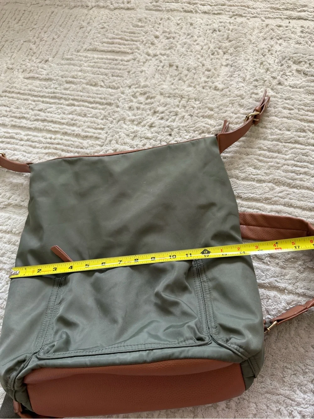 Tommy Bahama Olive Green Nylon Backpack with Brown Leather Trim